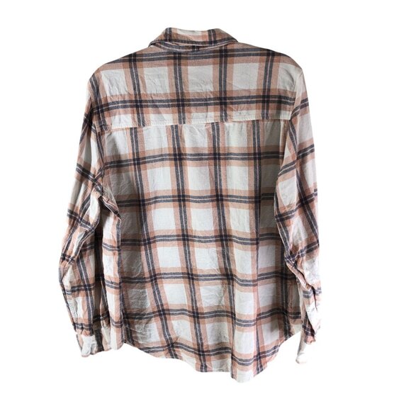 Universal Thread Womens Flannel Plaid Button-Up Shirt Cotton Beige/Black/White L - Picture 2 of 4